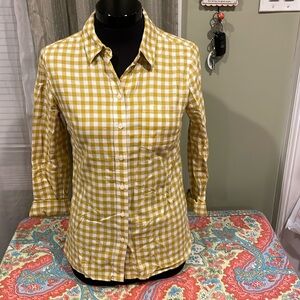 Banana Republic Gold & White Checkered Blouse